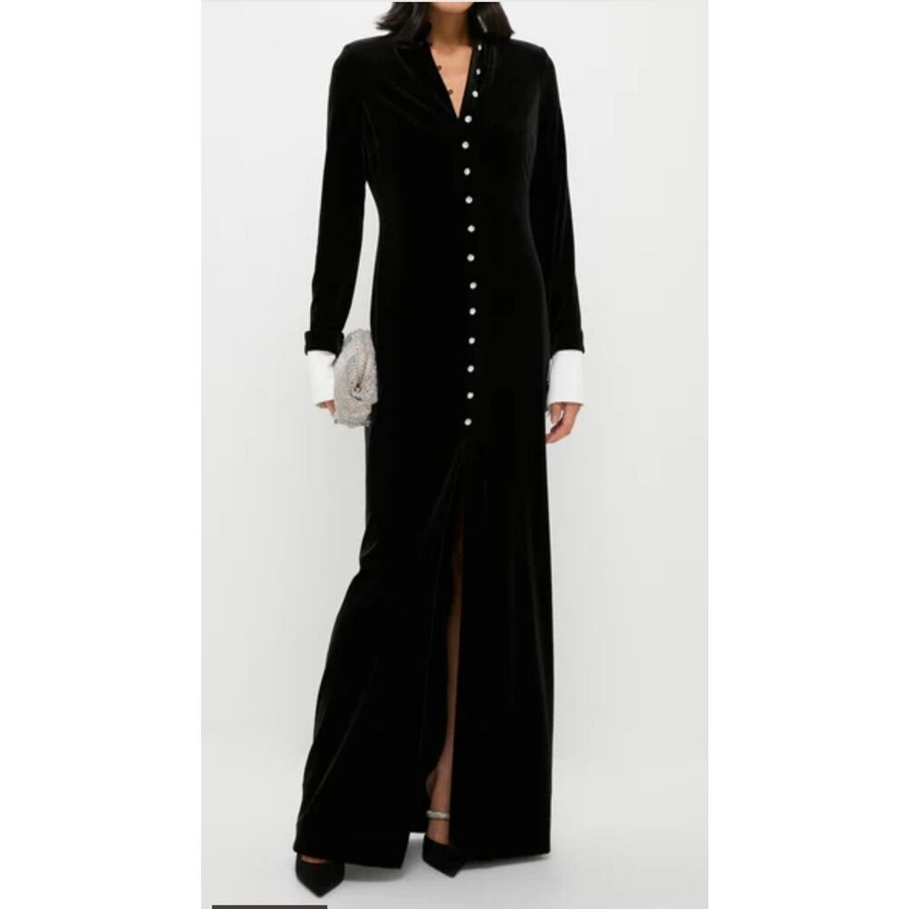 TUCKERNUCK Black Velvet Loretta Maxi Dress NWT Size XS collar long sleeve